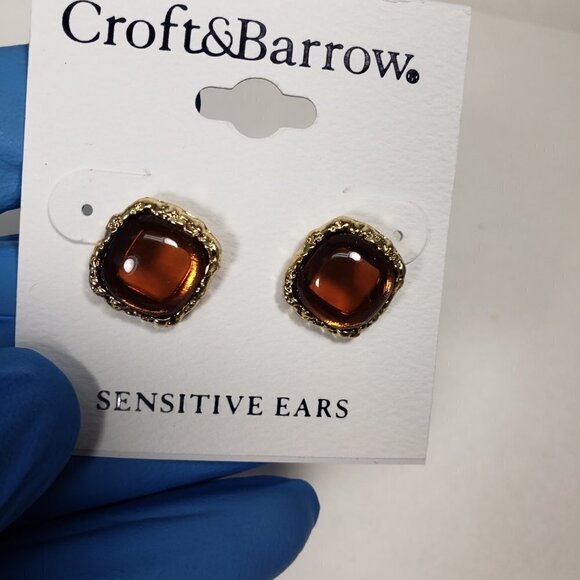 CROFT & BARROW, Gold-tone Brown Square Stone Stud Earrings | 2/$30 | Jewelry - Picture 10 of 10